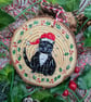 Black and White Cat hand-painted Christmas log slice decoration  - Image 2