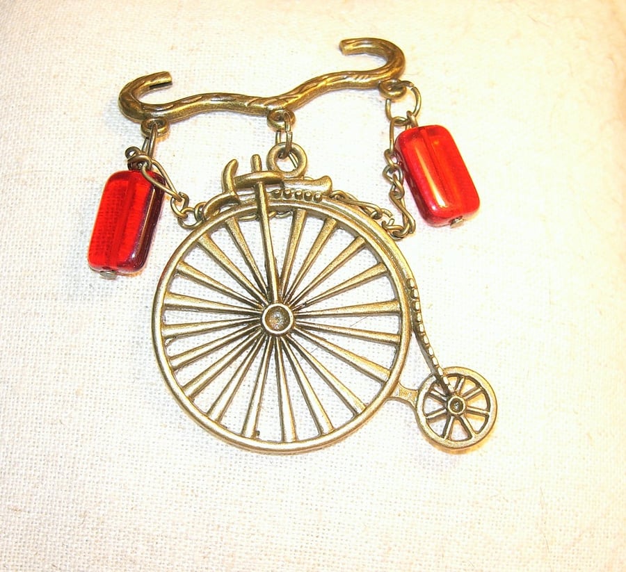 Vintage Style Penny Farthing Brooch FREE UK Post