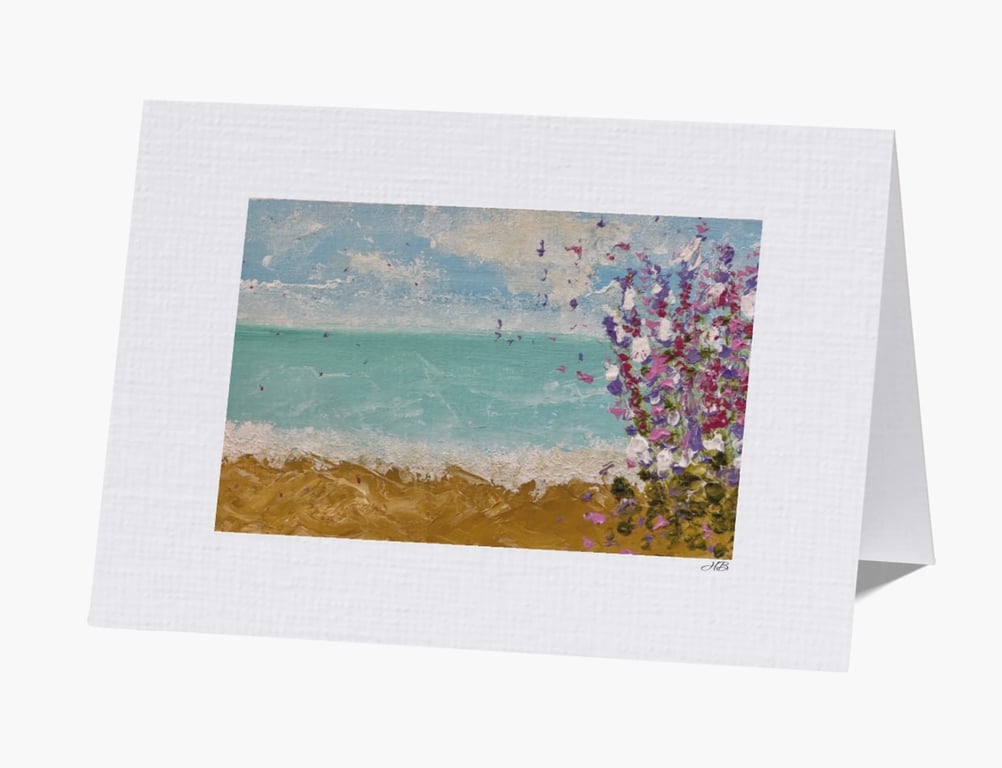 Acrylic  Painted Floral Seascape Print Greeting Card