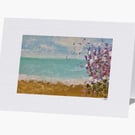 Acrylic  Painted Floral Seascape Print Greeting Card