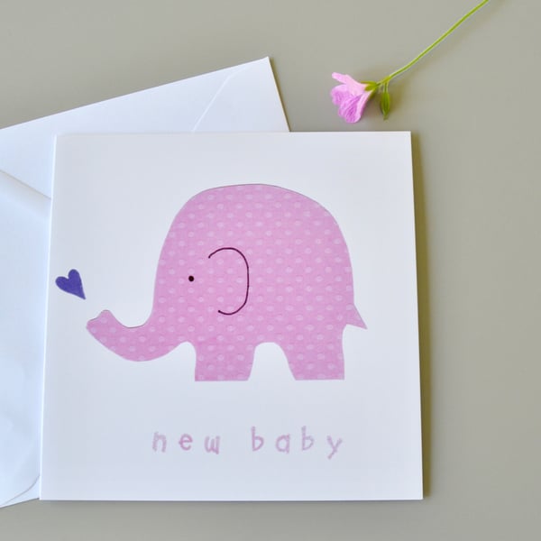New Baby Card with pink elephant