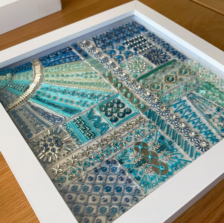 Patterned Hand Embroidered Wall Art Pale Blue... Folksy