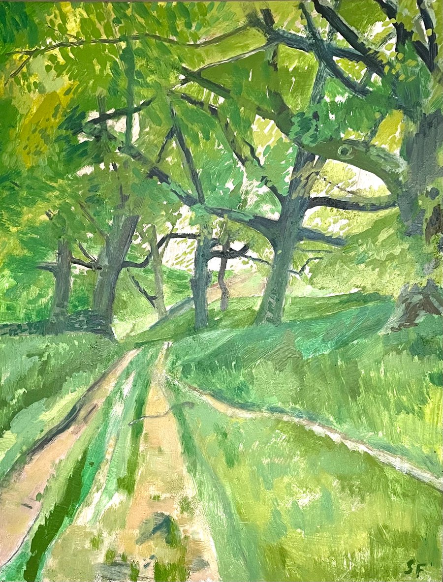 Wooden Landscape Painting framed oil on board