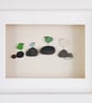 Birds on Rocks - Pebble Art & Sea Glass Picture - Framed Handmade Decor