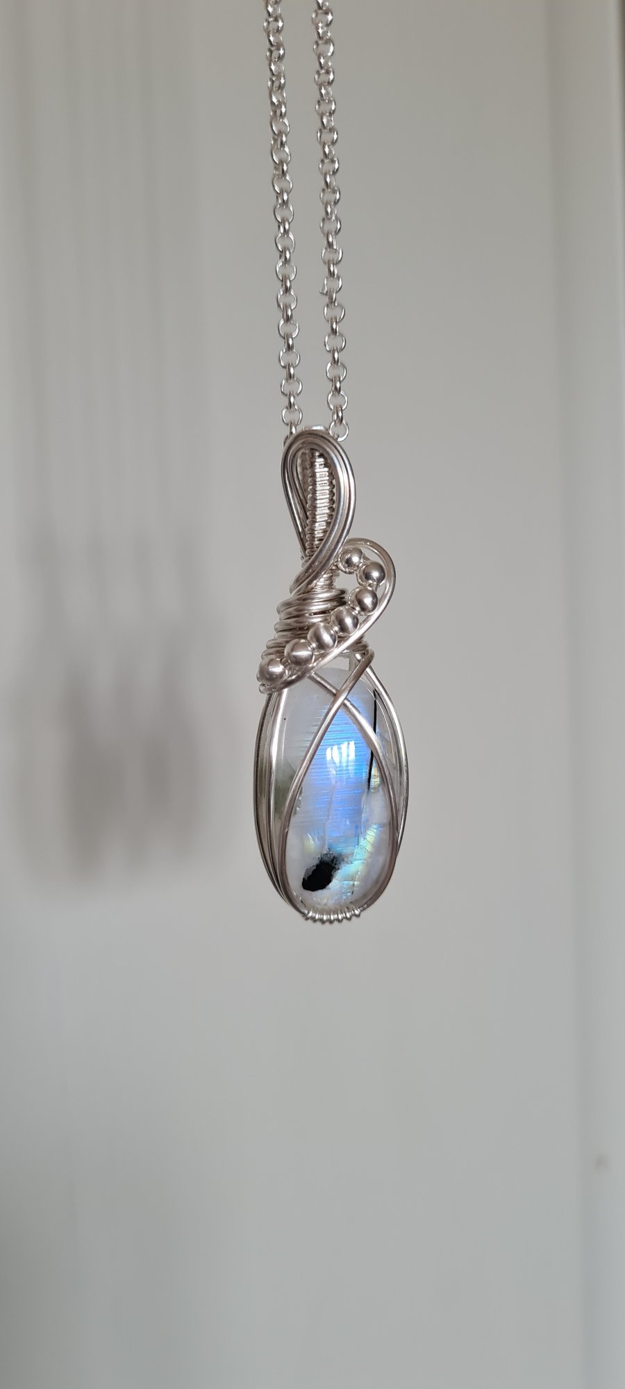 Handmade 925 Silver & Natural Rainbow Moonstone Necklace Gift Crystal Jewellery