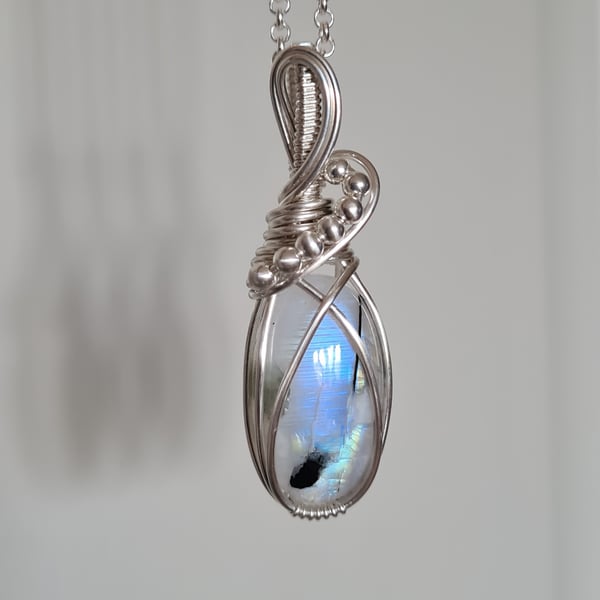 Handmade 925 Silver & Natural Rainbow Moonstone Necklace Gift Crystal Jewellery