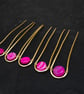 SALE -LAST OFFER 5 Minimalist Hair bun slide, Bun Pins, brass pins Hot Pink Band - Image 4