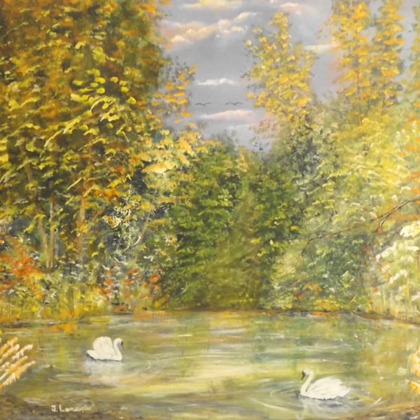 Acrylic painting titled Golden Acre Pond