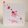 Greeting Card, 'Pink Flower Buttons & Bows', can be personalised