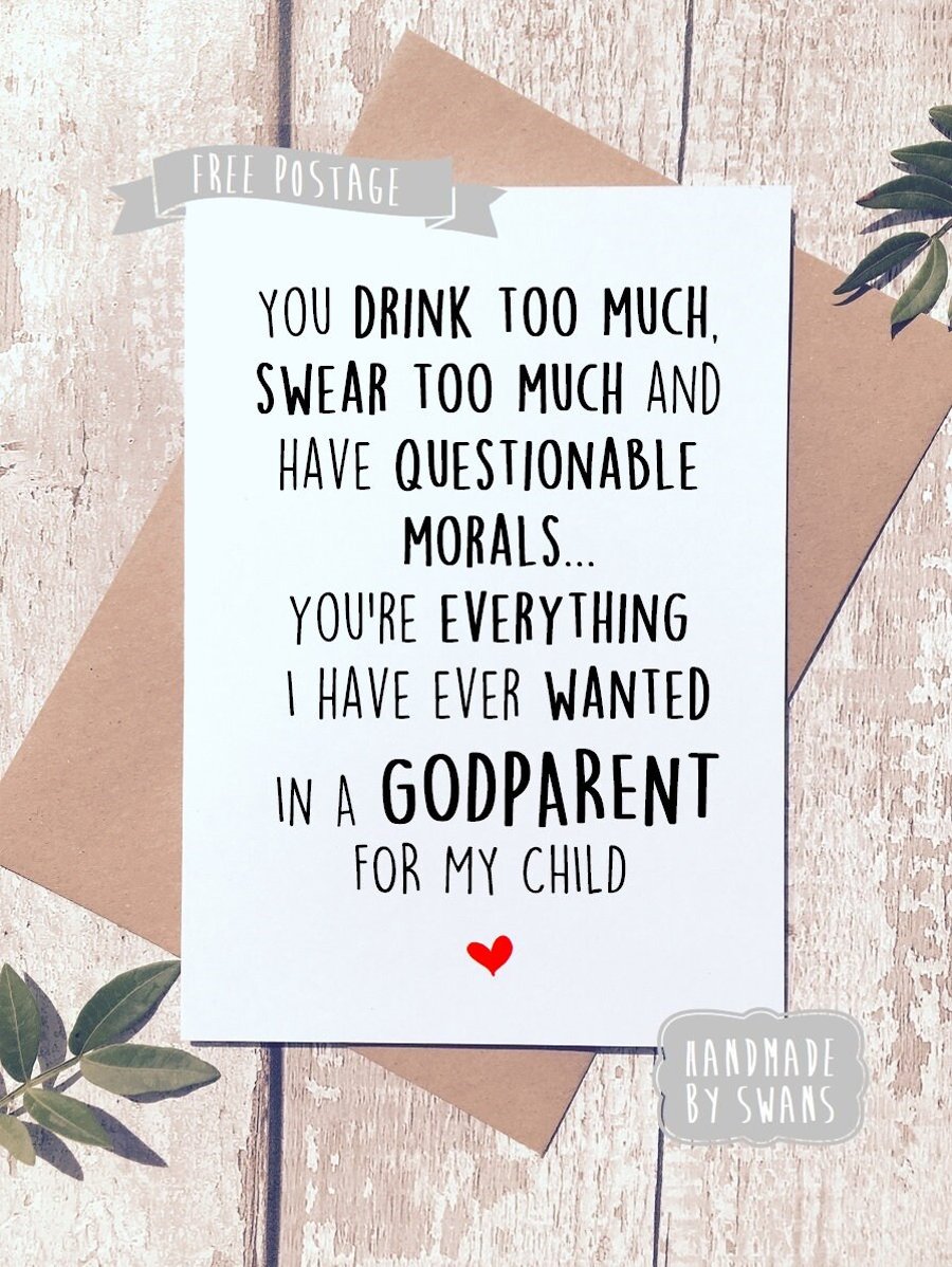 Funny godmother card, godparent card friend, Greeting Card, godfather card funny
