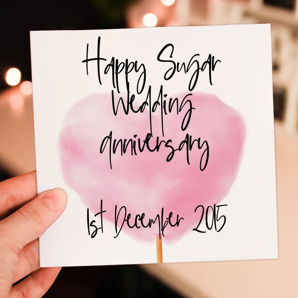 Sugar (6th) anniversary card: Personalised with date