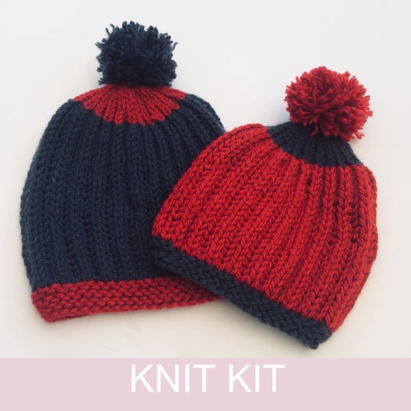 Mummy and Child Hat Knitting Kit PINK & CREAM 