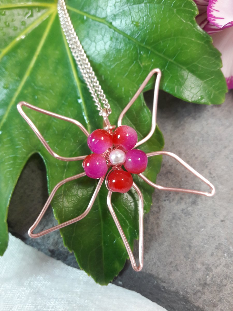 Wire wrapped flower pendant necklace SALE