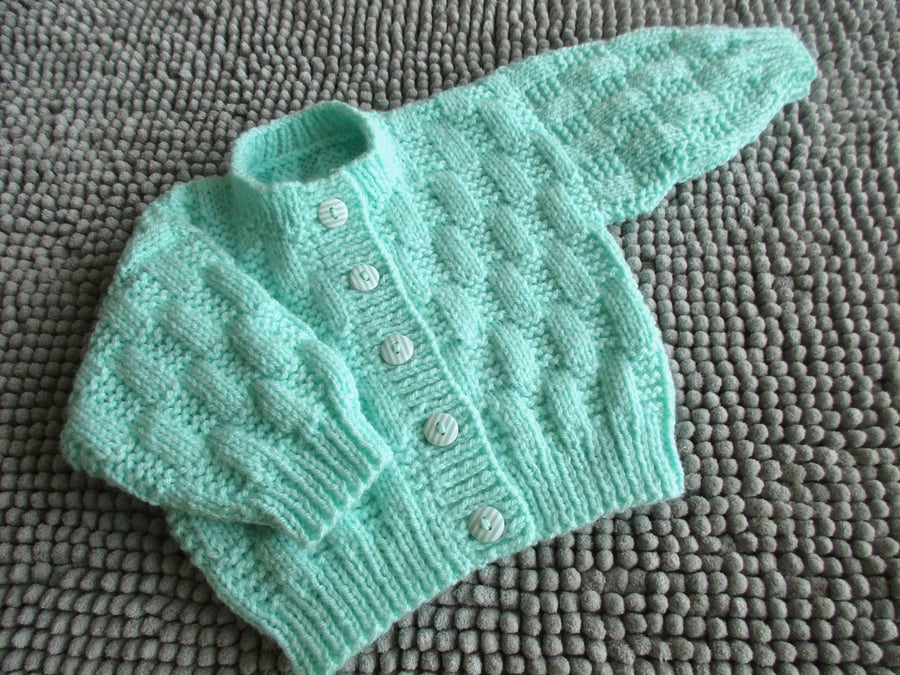 16" Mint Baby Round Neck Patterned Cardigan