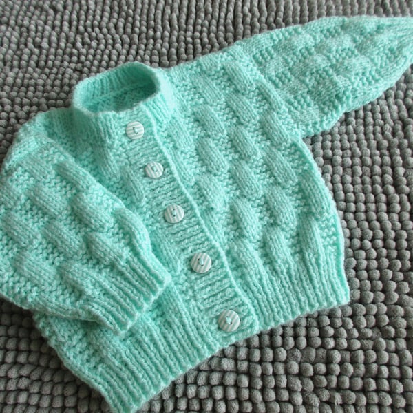 16" Mint Baby Round Neck Patterned Cardigan