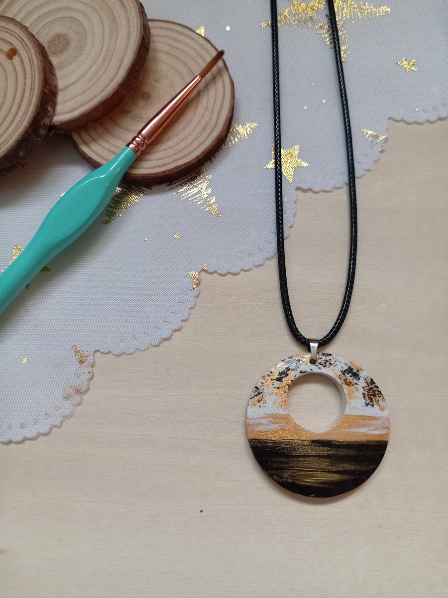 Gold and black sunset style wooden necklace 