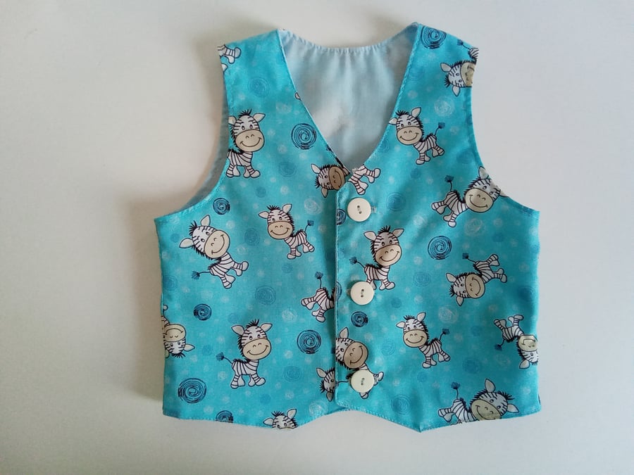 Waistcoat, age 6-9 mths, Boys blue waistcoat, Zebras, Babies and Children