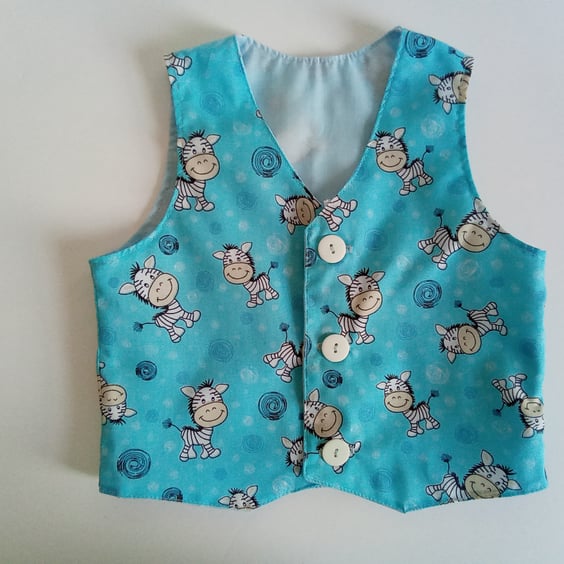 Waistcoat, age 6-9 mths, Boys blue waistcoat, Zebras, Babies and Children