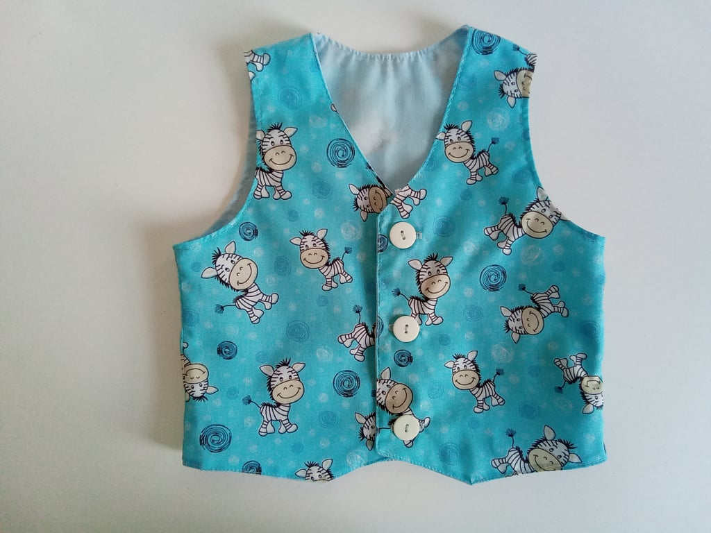 Waistcoat, age 6-9 mths, Boys blue waistcoat, Zebras, Babies and Children