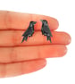 Raven Stud Earrings - Handpainted - Crow bird Earrings