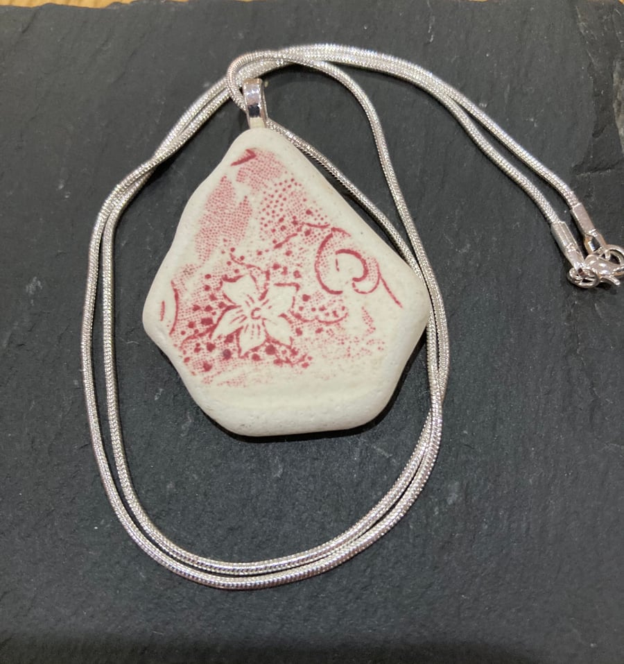 Silver plate 18in necklace with sea pottery pendant