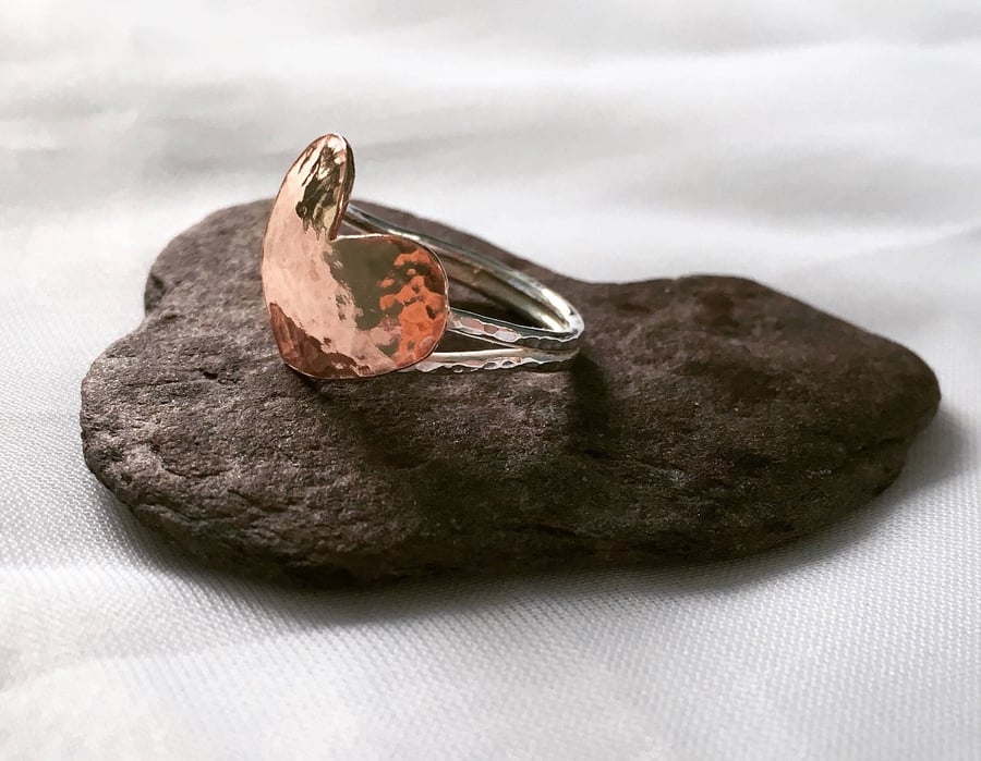 Mixed Metal Ring, Copper and Silver Ring, Heart Ring, Love Ring, Unique Ring