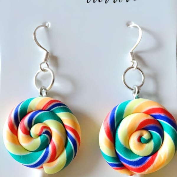 Multi Lollipop Earrings 925 Silver Hooks, Quirky Summer Jewellery Festivals