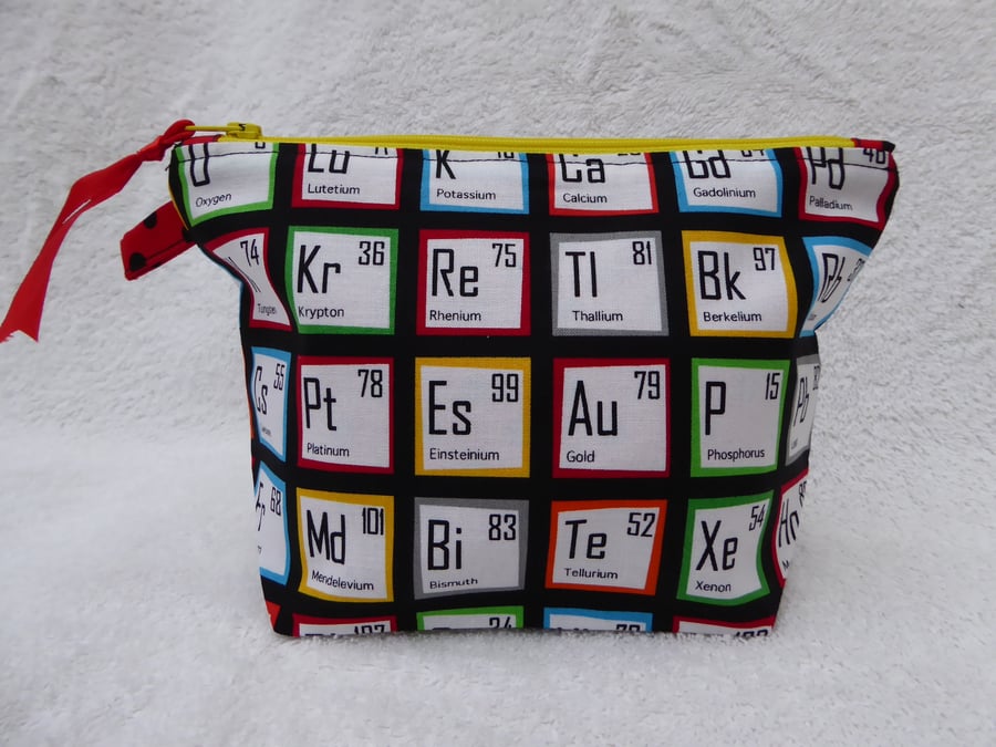 Periodic Table Elements Print Zipped Pouch. Lined with Gusset and Zip Pull.