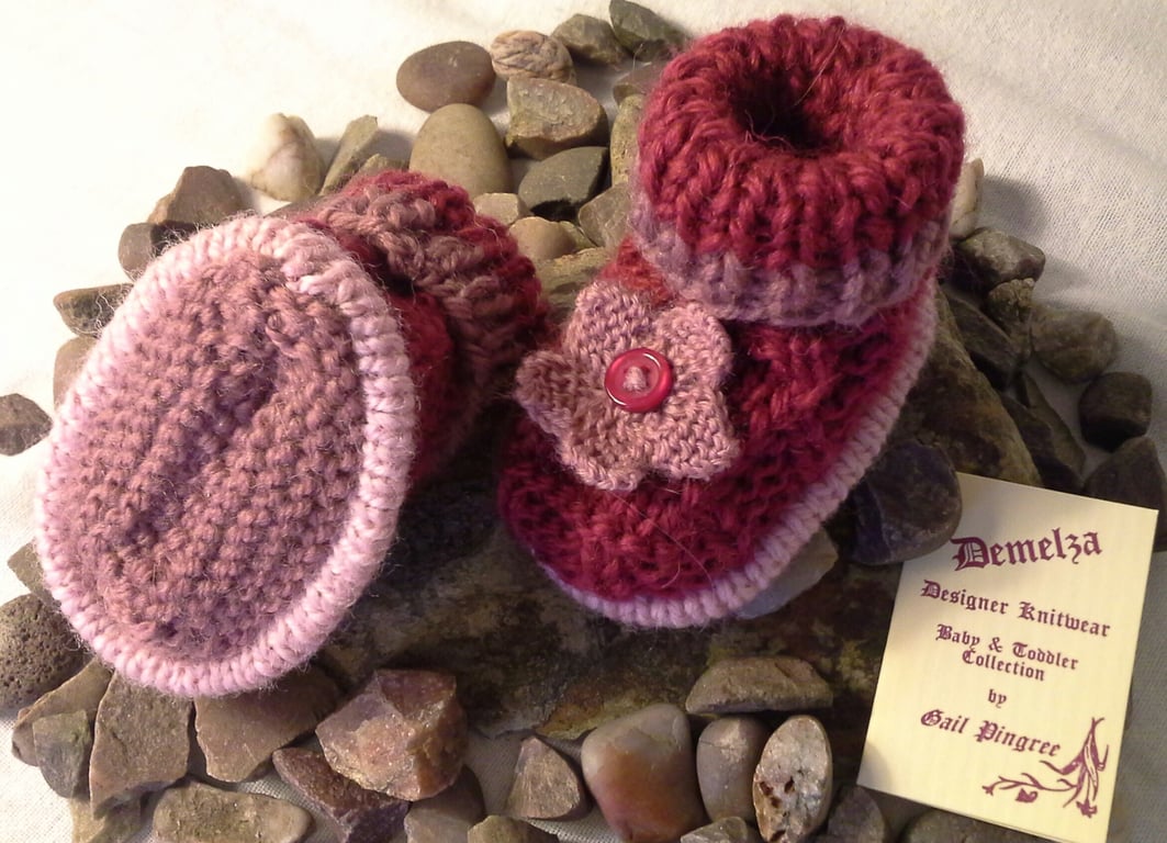 Designer Pure Merino 'Jeager' Pure Wool Girl's  Booties  0-3 months size