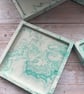 Set of 4 Square Cream & Green Marble Effect Coasters - Image 3