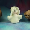 Tiny Ghost Gnome 'Eeek' under sheet  Glow-in-the-dark OOAK Sculpt by Ann Galvin