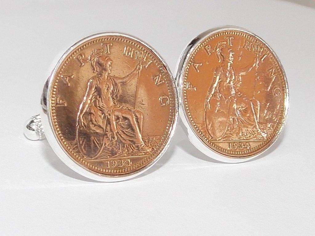 90th Birthday 1936 Gift Farthing Coin Cufflinks, Two tone design