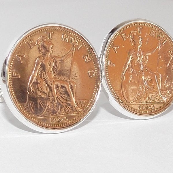 90th Birthday 1936 Gift Farthing Coin Cufflinks, Two tone design