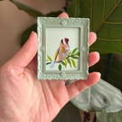Miniature European Goldfinch Acrylic Painting - Cottagecore decor, Bird watcher 