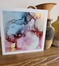Original alcohol ink abstract art blue red yellow greeting card handpainted card