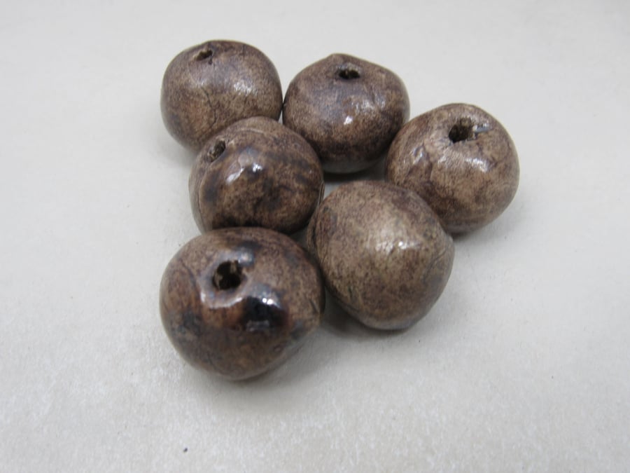 6 Medium Bronze Glazed Clay Beads