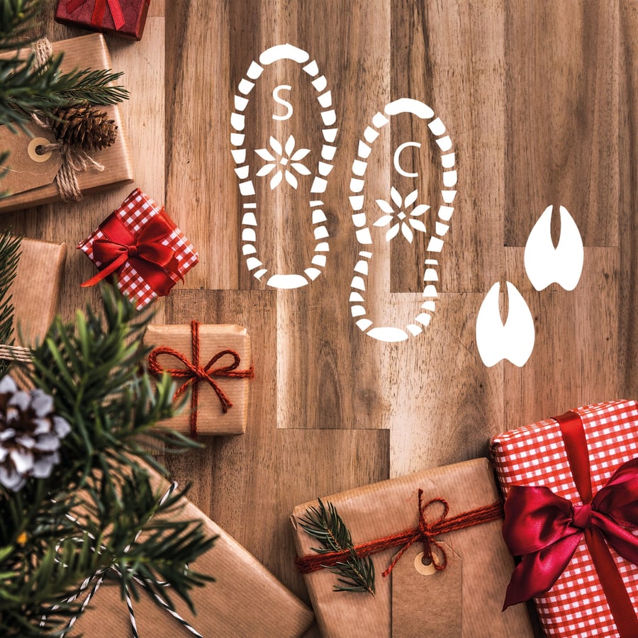 Santa Clause Snow Footprints and Reindeer Prints Vinyl Christmas Stickers Decor