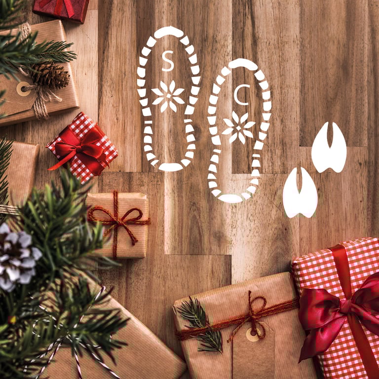 Santa Clause Snow Footprints and Reindeer Prints Vinyl Christmas Stickers Decor