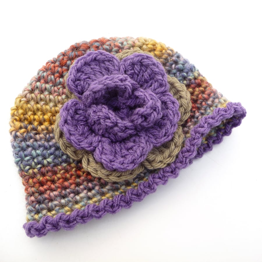 3 to 6 month Crochet baby hat  Purple Green
