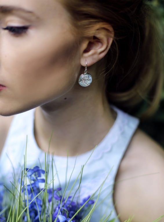 Bespoke Map Earrings - You choose map location, Silver Round Dangle Earrings 