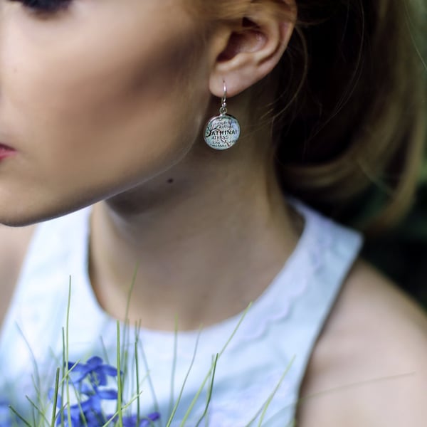 Bespoke Map Earrings - You choose map location, Silver Round Dangle Earrings 