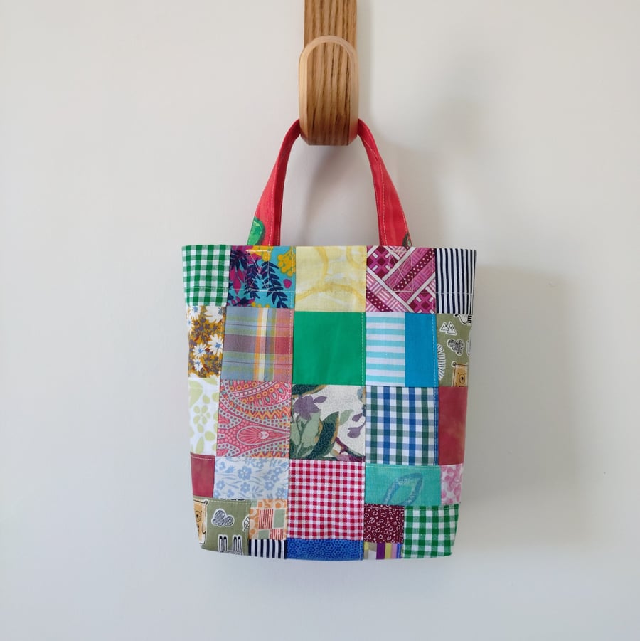 Upcycled Cotton Patchwork Small Tote Bag, Project Bag
