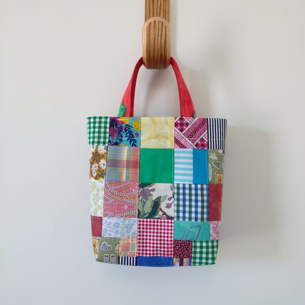 Upcycled Cotton Patchwork Small Tote Bag, Project Bag