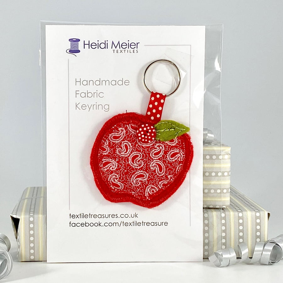 Apple red paisley felt keyring - gift for Christmas or birthday