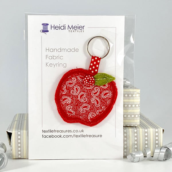 Apple red paisley felt keyring - gift for Christmas or birthday