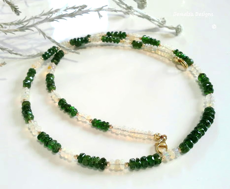 Designer Russian Diopside & Ethopian Wello Opal Gold Vermeil Necklace