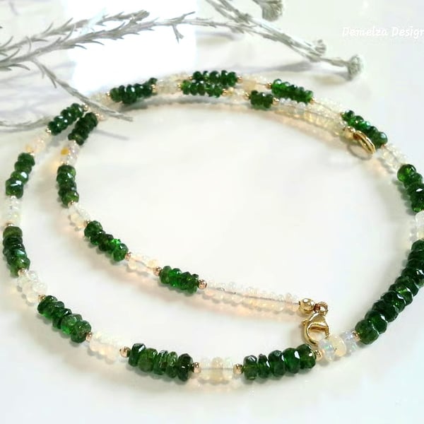 Designer Russian Diopside & Ethopian Wello Opal Gold Vermeil Necklace
