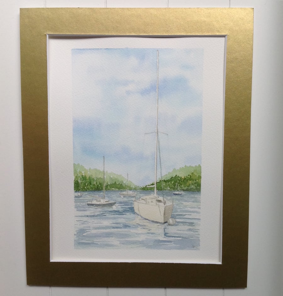 Yachts on the Lake original watercolour