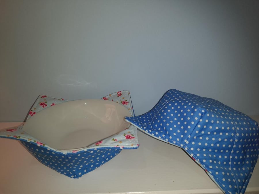 Blue Reversible Bowl Cosies for Soup, Porridge, Ice-Cream etc.