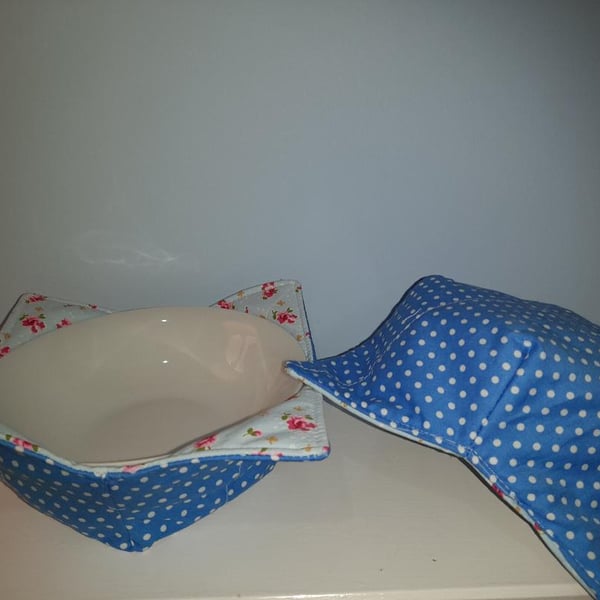 Blue Reversible Bowl Cosies for Soup, Porridge, Ice-Cream etc.